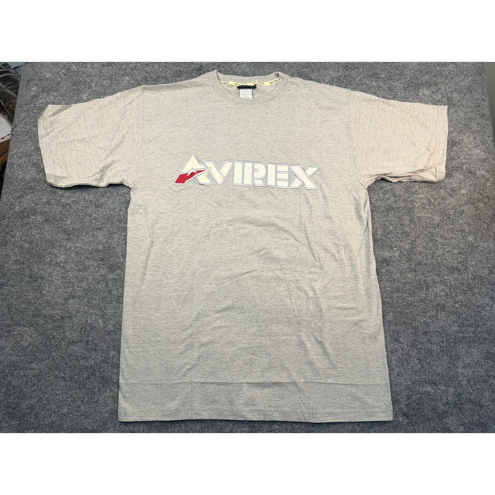 New Avirex Varsity Mens Large Gray Short Sleeve‎ Embroidered Logo T-Shirt